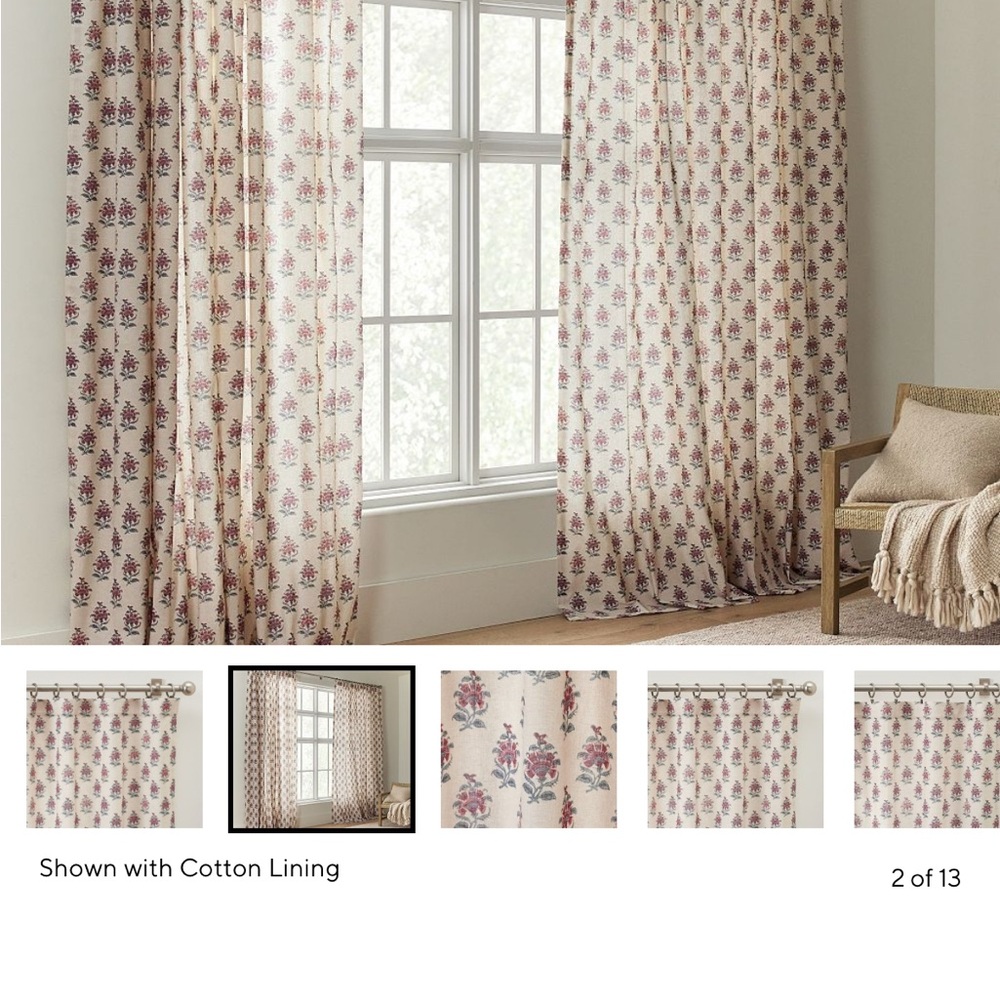 Pottery Barn Arnica Bhotah Floral Curtain. One panel. Light filtering. 50”x108”L